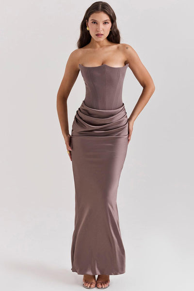 Zavando - Elegantes trägerloses Korsett Maxikleid