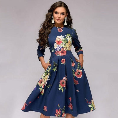 Bedrucktes, Schickes Plisseekleid Für Damen | Midi