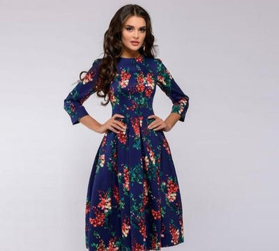 Bedrucktes, Schickes Plisseekleid Für Damen | Midi
