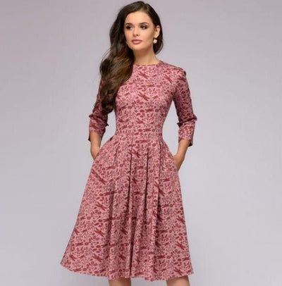 Bedrucktes, Schickes Plisseekleid Für Damen | Midi
