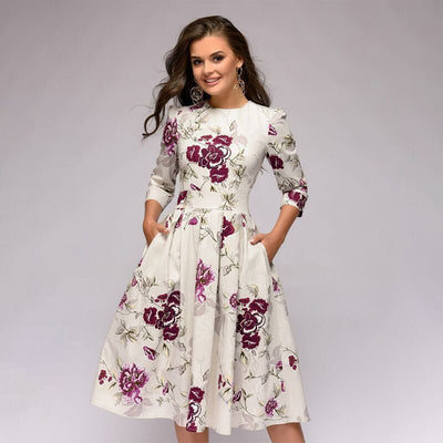 Bedrucktes, Schickes Plisseekleid Für Damen | Midi