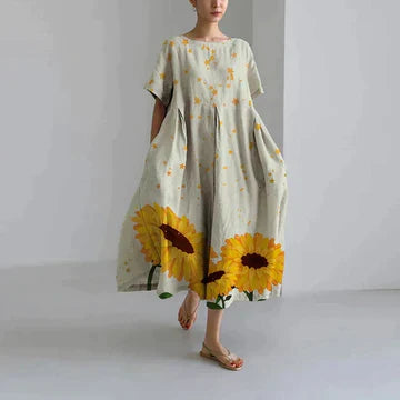 Zavando – Oversize-Kleid aus bedrucktem Baumwollleinen