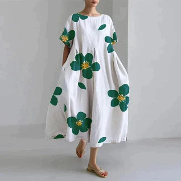 Zavando – Oversize-Kleid aus bedrucktem Baumwollleinen