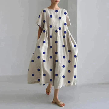 Zavando – Oversize-Kleid aus bedrucktem Baumwollleinen