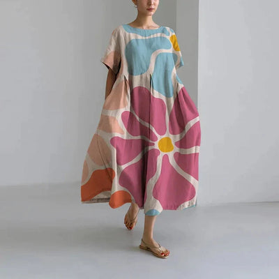 Zavando – Oversize-Kleid aus bedrucktem Baumwollleinen
