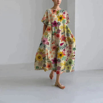 Zavando – Oversize-Kleid aus bedrucktem Baumwollleinen