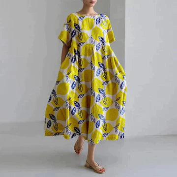 Zavando – Oversize-Kleid aus bedrucktem Baumwollleinen