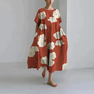 Zavando – Oversize-Kleid aus bedrucktem Baumwollleinen