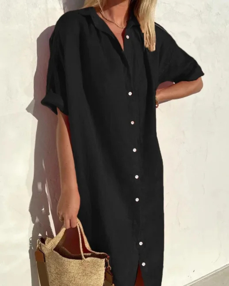 Zavando | Schwarz Shirtkleid | Midi