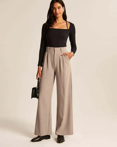 Zavando | Damen Schwarz Weite Hose | Elegant