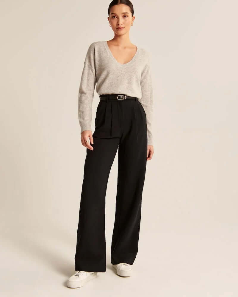 Zavando | Damen Schwarz Weite Hose | Elegant