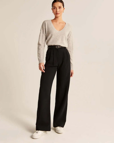 Zavando | Damen Schwarz Weite Hose | Elegant
