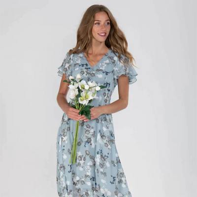 Zavando - Kurzes Blumenkleid mit kurzen Ärmeln