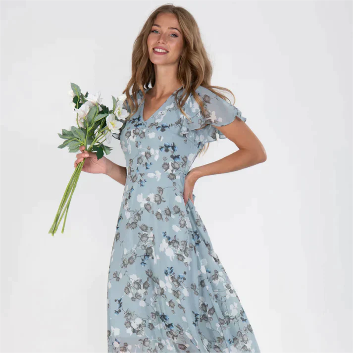 Zavando - Kurzes Blumenkleid mit kurzen Ärmeln