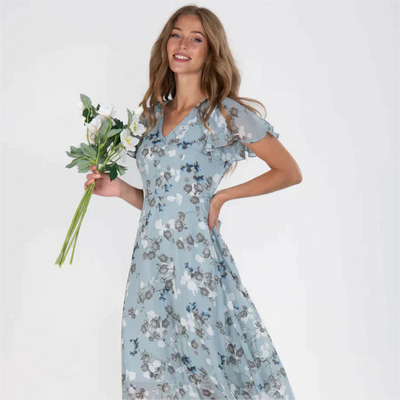 Zavando - Kurzes Blumenkleid mit kurzen Ärmeln