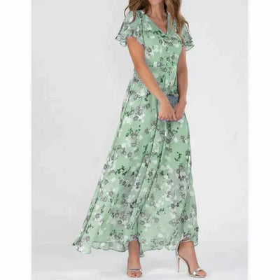 Zavando - Kurzes Blumenkleid mit kurzen Ärmeln