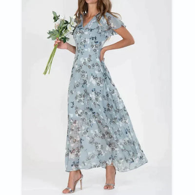 Zavando - Kurzes Blumenkleid mit kurzen Ärmeln