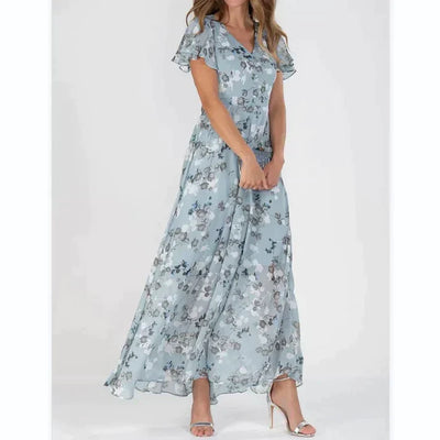 Zavando - Kurzes Blumenkleid mit kurzen Ärmeln