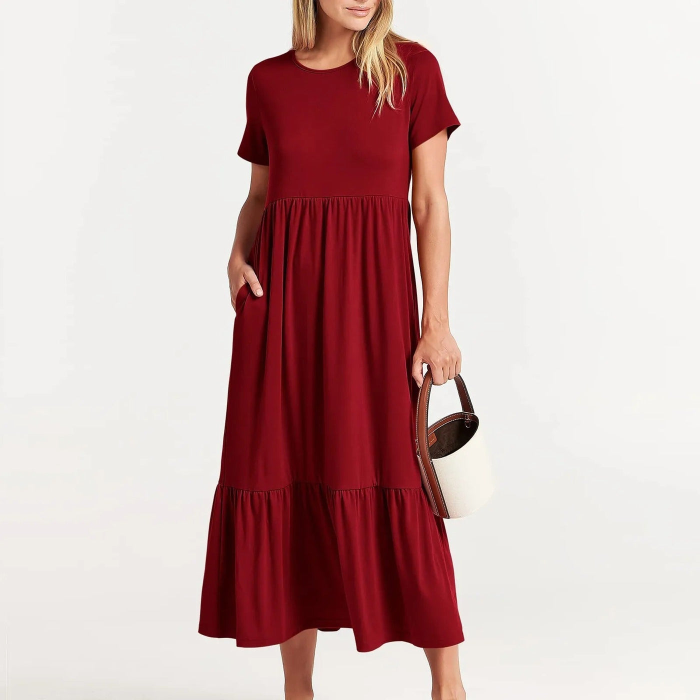 Weiches Kleid Mit Rundhalsausschnitt Für Damen | Midi